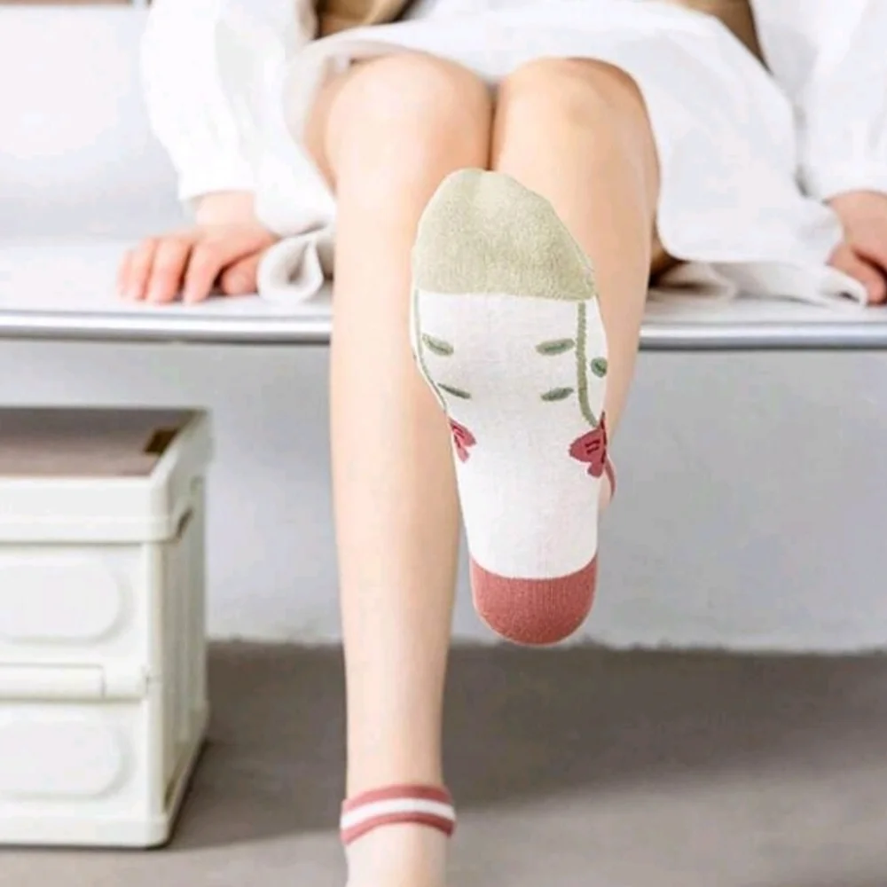 Sheer Socks with Red Floral Design Cream Maroon Spring Summer Lace Ankle Socks